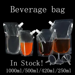 1000ml/500ml/420ml/250mlスタンドアッププラスチックドリンクパッケージバッグスパウトポーチ用リキッドジュースミルクコーヒー収納バッグ無料配送