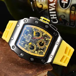 Mode lyxklocka sex-stifts kvarts timing full funktion löpning varumärke tonneau cool watch reloj Hombre