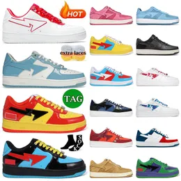 Sapatos casuais Sta Staly Mulheres Couro Ly Sk8 Running Ape Designer Homens Tênis Patente Nova Moda Branca Vermelho Azul Abc Camo Rosa 30