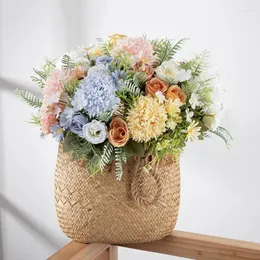 装飾的な花バラ人工白絹牡丹高品質のスカイブルー花嫁花束結婚式の装飾偽の花のテーブル装飾