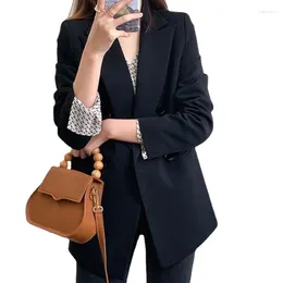 Abiti da donna Mantel Campuran Wol Wanita Blazer Panjang Pertengahan Solid Blus Hangat Tebal Atasan Kantor