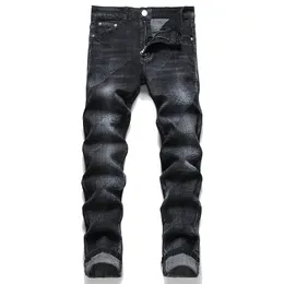 Czarne rozciąganie chude dżinsy dla mężczyzn zwykłe szczupłe bawełniane spodnie drukowane wiosna jesienna biała dżins