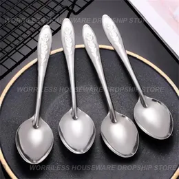 Dinnerware Sets Soup Spoon Stainless Steel Body Forging Not Prone To Aging Exquisite Rose Patterns Soft And Bright Color Dessert