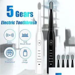 Escova de dentes elétrica inteligente trasonic sonic recarregável escovas de dentes lavável eletrônico branqueamento escova de dentes adt temporizador gota entregar otwxx
