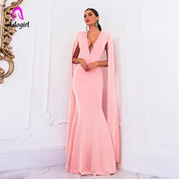 Adogirl Pink Long Dress Women Banquet Evening Party Mermaid Dressless Elegant Empire Bodycon Formal Sheer Maxi Dress Y298V