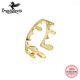 Anillos de racimo TrustDavis Real 925 Plata de ley 2023 Moda 18K Oro Lava Gotitas Anillo de apertura para mujeres Boda Joyería fina Regalo LB163