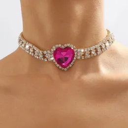 Chokers Ailodo wielowarstwowy łańcuch tenisowy Big Crystal Heart Choker Naszyjnik dla kobiet luksusowy naszyjnik weselny