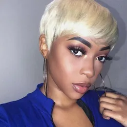 180density 613 Blonde Pixie Cut Wigs Short Bob Human Hair For Women Ombre Blonde Red Pixie Cuts Wig With Bangs Glueless