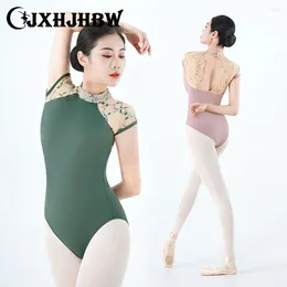 Stage Wear JxHJHBW Ballet Leotards för kvinnor broderi mesh vuxen jumpsuit lapptäcke broderad dans v form trikel