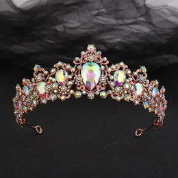 Saç klipsleri vintage gül altın ab renk kristal gelin tiaras taç düğün aksesuarları barok rhinestone taçları gelin başlık