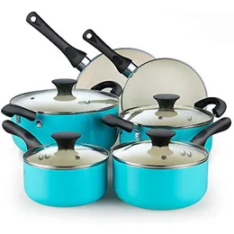 Cook N Home Pots and Pans Set Nonstick 10 Piece Ceramic Cookware Sets Kitchen Non Stick Cooking Set with Saucepans Frying Pans Dutch Oven Pot with Lids Turquoise