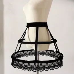 Kvinnor Victorian Petticoat 2 Hoops Crinoline Lolita Fishbone Hollow Bird Cage kjol broderi Floral spets underskjol