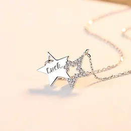 Shiny Zirconia Star Letter Luck S925 Silver Pendant Necklace Korean Fashion Sexig Women Collar Chain Halsband Premium smycken Tillbehör