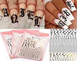 New letter design fashion 3d nail sticker decal gold letter black character character DIY decorations art3688825