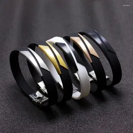 Charm Bracelets Stainless Steel Geometric Bracelet Black Silicone Belt For Men Women Bangles Pulseira