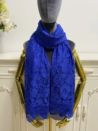 Langer Schal für Damen, doppellagiges Design, blaue Farbe, Spitze, Seidenmaterial, Schals, Größe 190 cm - 52 cm