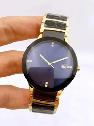 Wristwatches Mens Ladies Yellow Gold Ceramica Quartz Round Black White Ceramic Couple Watch