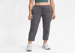 L102 yoga kırpılmış pantolon dans capris stüdyo joggers bel bant drawcord özelleştirilmiş açık açık egzersiz sporları gevşek düz capri2219506