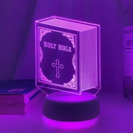 Nocne światła USB lub AA 3D ​​Night Light Jesus Illusion Lampa 7 Zmiana kolorów chrześcijańska dekoracyjna lampa stołowa chrześcijańska modlitwa religia lampa p230331