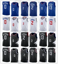 2022-23 Ciudad Negro Kawhi Baloncesto 2 Leonard Jerseys Paul 13 George Russell 0 Westbrook Azul Blanco Edición Camisas Hombres Mujeres Jóvenes Niños