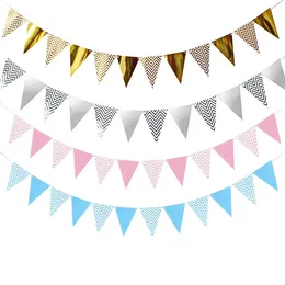 Bannerflaggor Ny Wavy Pennant Hot Stamping Nordic Style Birthday Party Paper Decoration Pull Flag Triangle Hanging Flag Glilt Pennant Gratis frakt