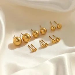Серьги-кольца, стильные простые 18-каратные позолоченные круглые бусины из нержавеющей стали 304, шарик-гвоздик для ушей для женщин, модные украшения