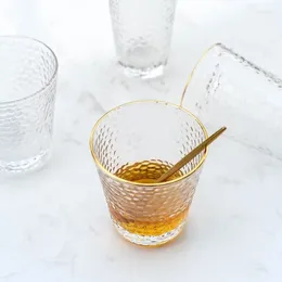 Wine Glasses 320ml/330ml Transparent Glass Water Cup For Women Drinkware Heat-resistant Gold Edged Tea Household Hammer Pattern