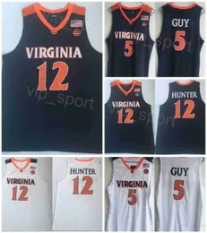 College Basketball 12 DeAndre Hunter Maglie Virginia Cavaliers 5 Kyle Guy Stitched Team Blu Navy Colore bianco Camicia traspirante sportiva universitaria Taglia S-XXXL NCAA