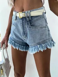 Kvinnors shorts mitten av midjan burrs tofsar denim kvinnliga feminino