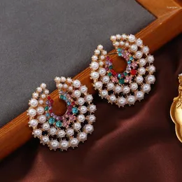 Stud Earrings UILZ Exaggerate Imitation Pearl Zirconia Big For Women Luxury Crystal Daliy Wearable Ear Jewelry