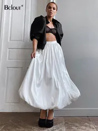 Skirts Bclout Elegant Loose Fit White Dress Women's Spring High Waist Pleated Satin Dress Fashion Black Party Long Dress Women's Luxury 230403