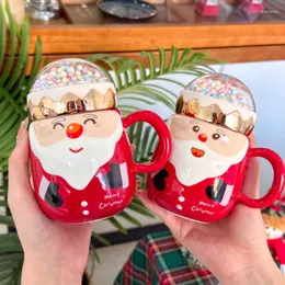 Mugs Santa Claus Landscape Cup handmålad keramisk rolig hushållsmugg med locksked stor kapacitet dricka