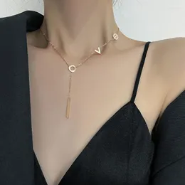 Chains Yanleyu Stainless Steel Necklaces Rose Gold Color Letters Love Exquisite Clavicle Chain Necklace Jewelry For Women Gift