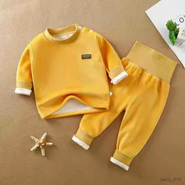 Conjuntos de roupas infantis conjunto de roupa interior outono e inverno bebê grosso cintura alta quente bebê manga longa calças terno do bebê