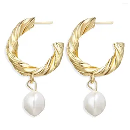 Hoop Earrings Women Trendy Spiral C Shaped Imitation Pearl Drop Earring Lady Geometric Circle Fashion Jewelry