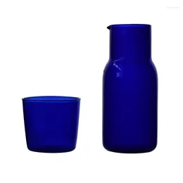 Teegeschirr-Sets, transparent, Bonbonfarben, Glas-Teetassen-Set, einfache hitzebeständige Trinksafttasse mit Teekrug, Wasserflasche – Blau