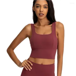 Completo da yoga Reggiseno sportivo con tracolla larga da donna che corre e raccoglie gilet ad asciugatura rapida per allenamento in palestra antiurto ad alta resistenza