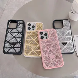 Vacker Saffiano Rhinestone Telefonfodral iPhone 15 14 13 12 Pro Max Luxury Hi Quality Purse 18 17 16 15Pro 14Pro 13Pro 12Pro Plus Case With Logo Box Packing AQL