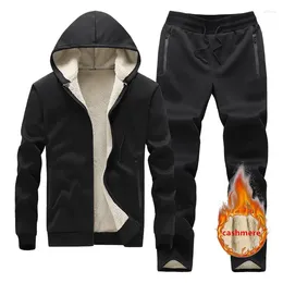 Men's Tracksuits WINSTAND Fleece Warm Winter Thick Men Fashion Zipper Sets Mens Set 2024 Male Casual Clothing