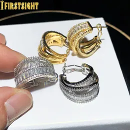 Orecchini con perno ghiacciato Cerchio tondo Rettangolo CZ Orecchino Hiphop Argento Colore Cubic Zirconia Cerchio Huggie Orecchini per le donne Gioielli di lusso 231102