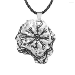 Anhänger Halsketten Kinitial Retro Wikinger Charme Aegishjalmr Helm der Ehrfurcht Schutz Rune Norse Odin Nordskandinavische magische Halskette Bijoux