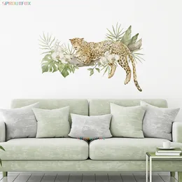 Adesivos de parede desenho animado animal de leopardo adesivos adequados para berçário de jardim de infância adesivos murais animais e plantas da floresta decoração 230403