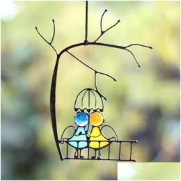 Garden Decorations Cartoon Couple Window Pendant Wall Acrylic Ornament Art Home Door Outdoor Decorati Drop Deliver Dhv7U