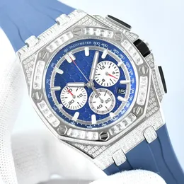 Iced Out Blue Case Watch Mens Luxury Royal Diamonds Watches Japan Quartz Movement with Chronograph Function Stop Watch 45mm Montre de Luxe Tutti i sottoconti