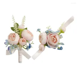 Decorative Flowers 2Pcs Artificial Flower Wrist Corsage Set Bride And Groom Wedding Accessories Prom Party Decoration