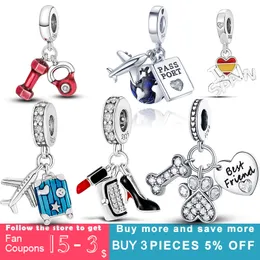 925 Silver Fit Pandora Original Charms Diy Pendant Women Armband Pärlor Travel Charm Plane Tower Dangle Charm Mom Heart