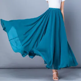 Saias de esqui primavera de esqui de 3 camadas de chiffon Long feminino elegante e elegante e casual Caistia Bohemian Beach Dress Saiias 80/90/100cm 230403