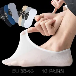 Calzini Da Uomo 10 Paia Uomo Uomo Invisibile Elastico Antiscivolo In Silicone Pantofole Calzino Corto Estate Sottile Traspirante Casual Nylon No Show Barca