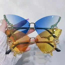 Sunglasses Luxury Diamond Butterfly For Women Brand Y2k Vintage Rimless Sun Slugs Trend 2023 Summer Ladies Eyewear