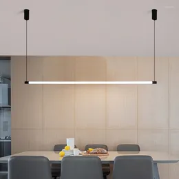 Lâmpadas pendentes moderna preto branco lâmpada longa simples led escritório lustre interior sala de jantar mesa el cozinha ilha droplight